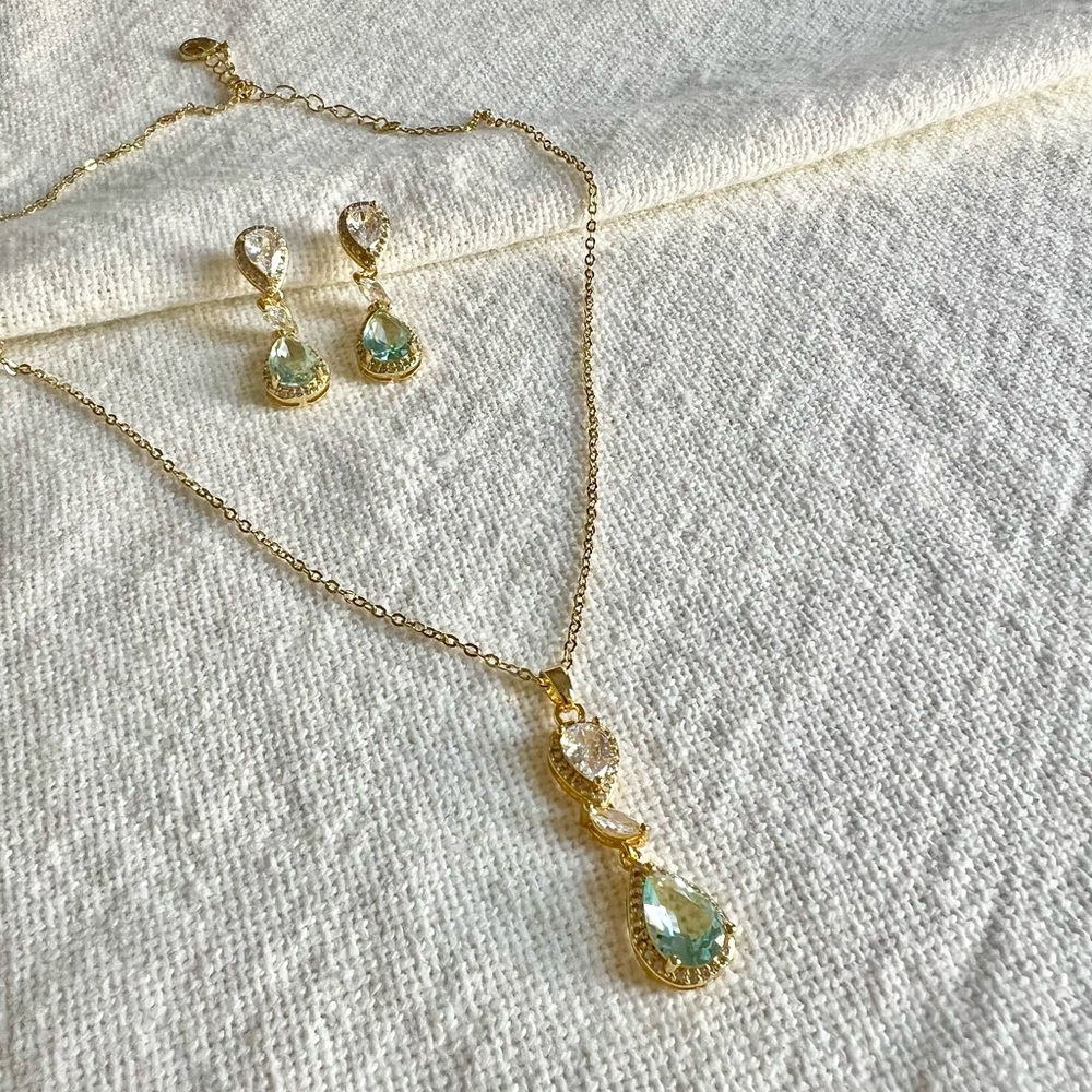 Baguette Cubic Zirconia Gold Filled Necklace set